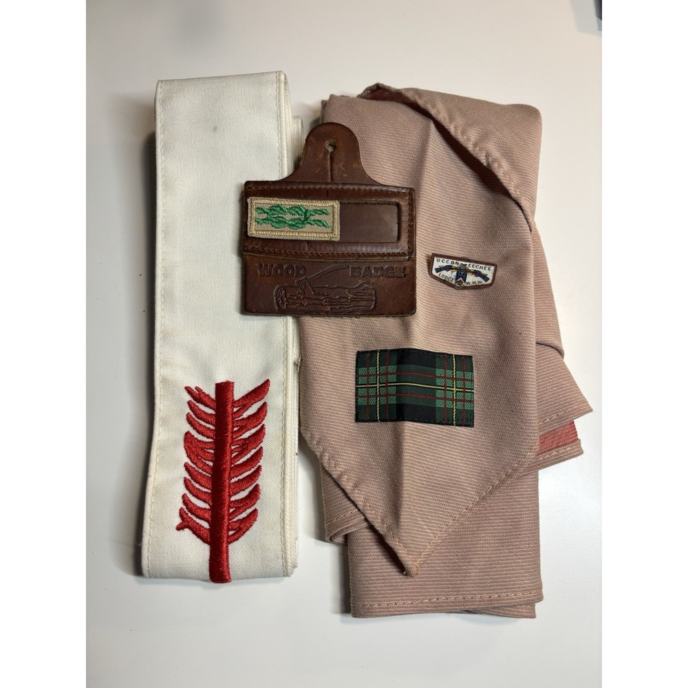 Boy Scouts Of America Wood Badge Lot Pin Patch Scarf Sash Plus Vintage T-Shirt